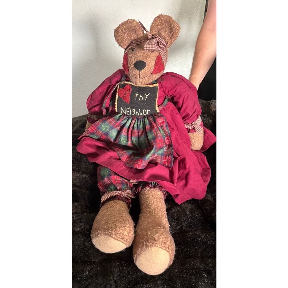 VINTAGE Attic Babies - Bear Love thy Neighbor primitive plush teddy bear